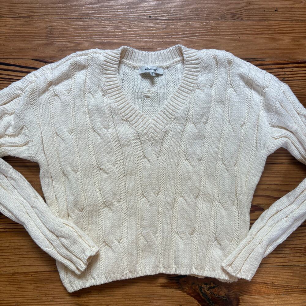 Madewell white cable cropped‎ womens knit sweater SIZE XS